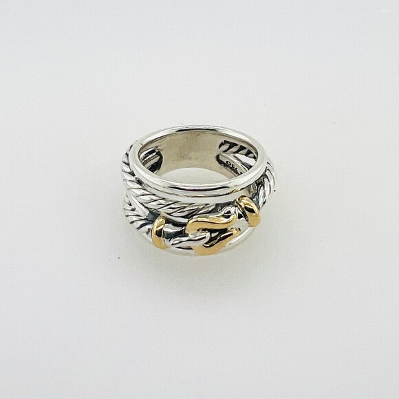 David Yurman Buckle Crossover Ring Sterling Silver & 18K Yellow Gold Size 8US - Picture 2 of 6